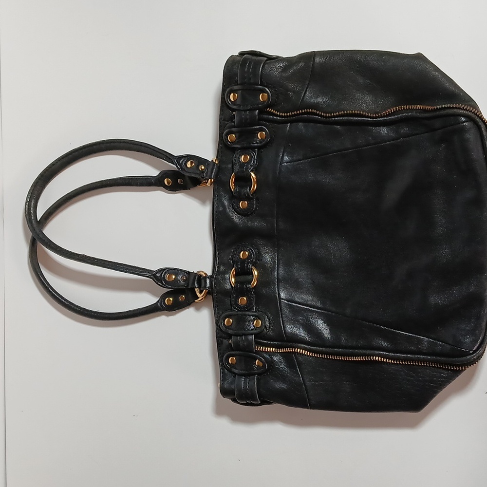🖤 Vintage Juicy Couture Black Leather Bucket Bag Gold Buckles Pink Lining